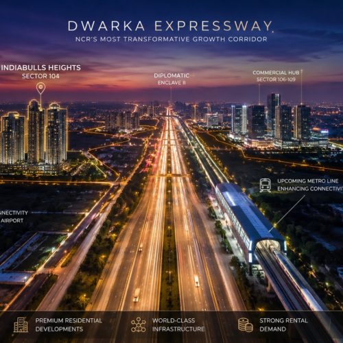 Comparison map of the five builder-driven real estate investment zones on the Dwarka Expressway by SS Estate Analytica.